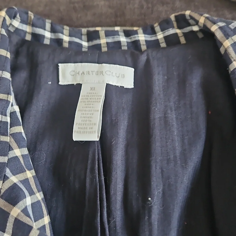 Charter Club Navy and Cream‎ Plaid Blazer